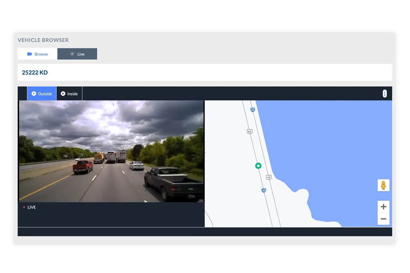 fleet vehicle identification map with dash cam video